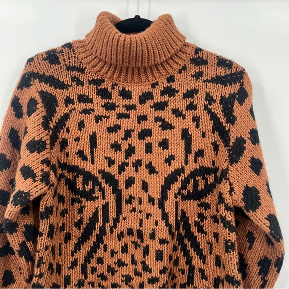 NWT FARM Rio Caramel Leopard Turtleneck Wool Sweater Knit Fleece Pullover XS - Picture 7 of 15